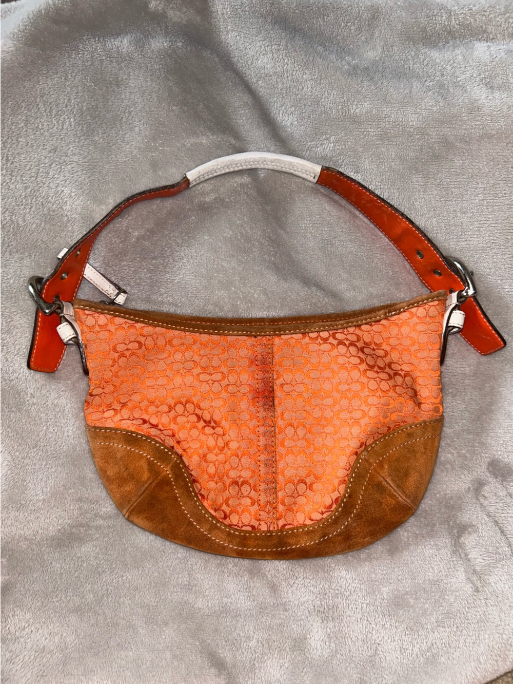 Coach Soho Hobo Orange Bag With Signature Jacquard Should Bag With Suede Trim